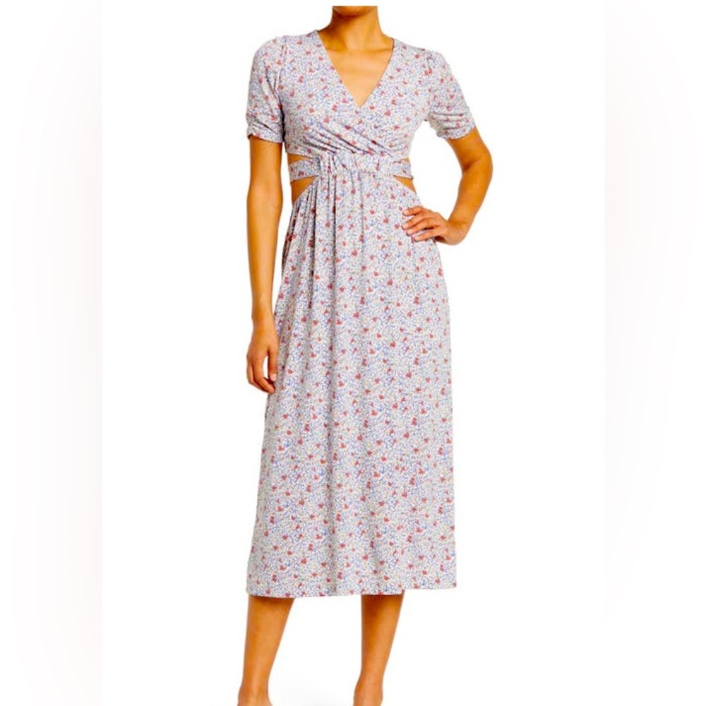 Lush gathered sleeve open back dress